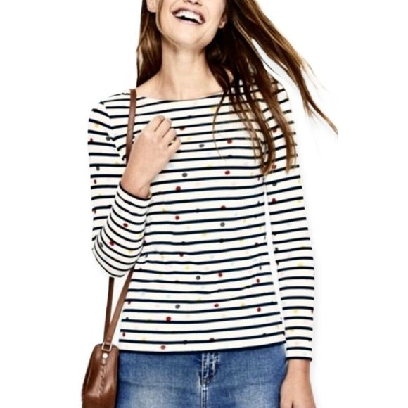 Boden Tops - Boden Breton Black Stripe Colorful Polka Dot Long Sleeve Shirt Women’s SZ 8